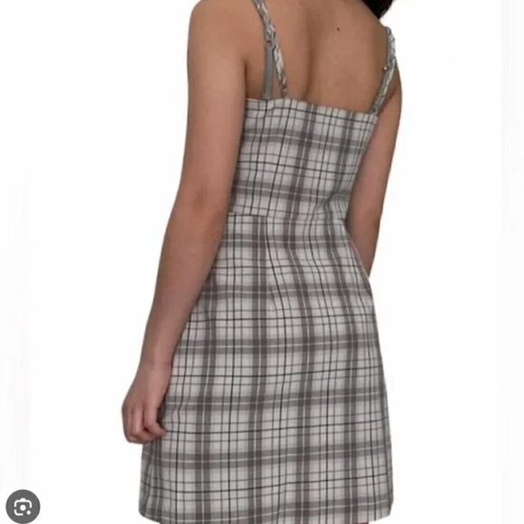 Wilfred Plaid Mini Dress in Gray and White - Picture 1 of 4